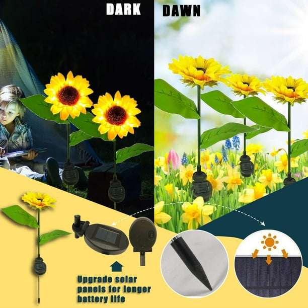 Pathway Party Garden Decoration Yard 2Pcs Solar Garden Lights Outdoor Waterproof LED Stakes Light Garden Canola Flowers Lights Decorative Stake Light for Patio
